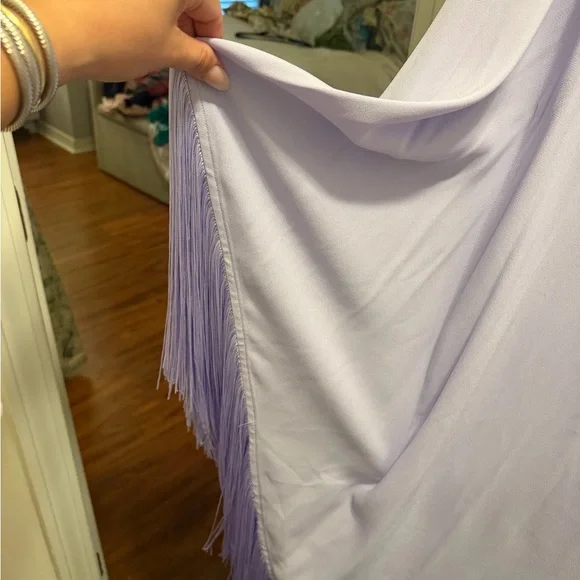 Taller Marmo Spritz One-sleeve Fringed Crepe Gown - Purple - Picture 10 of 10